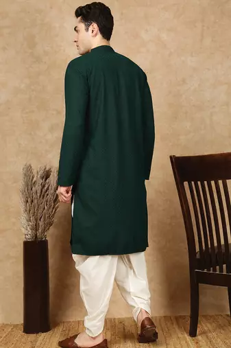 Deep green rayon floral kurta pajama for mens