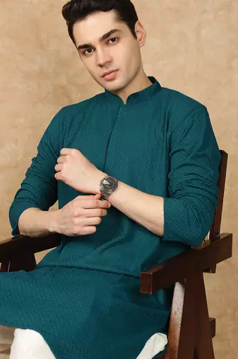 Firozi rayon floral kurta pajama for mens