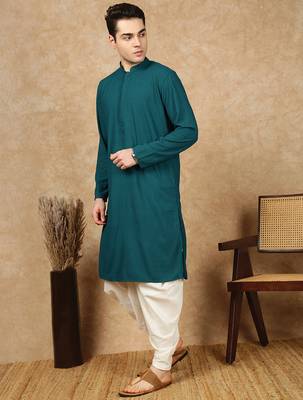 Firozi rayon floral kurta pajama for mens 3