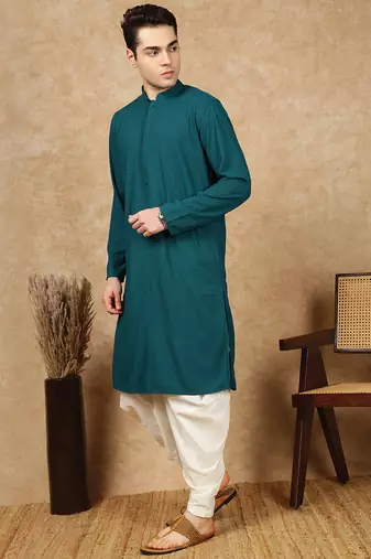 Firozi rayon floral kurta pajama for mens