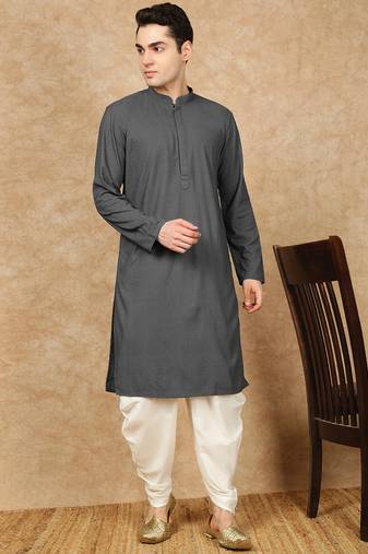 Grey rayon floral kurta pajama for mens