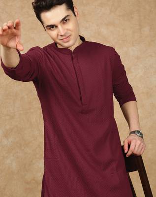 Maroon rayon floral kurta pajama for mens 1