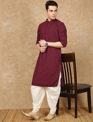 Maroon rayon floral kurta pajama for mens 2