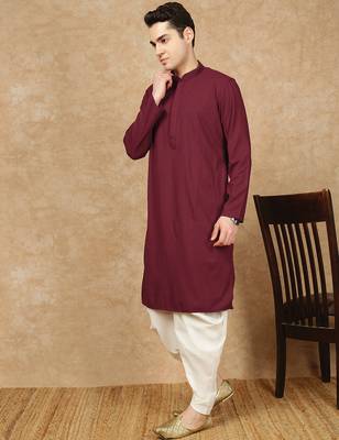 Maroon rayon floral kurta pajama for mens 3
