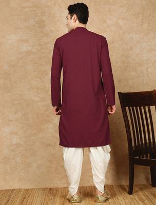 Maroon rayon floral kurta pajama for mens 4