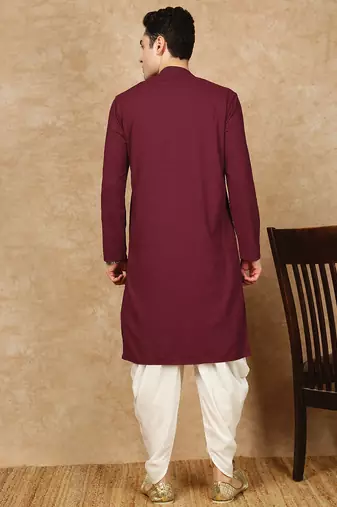 Maroon rayon floral kurta pajama for mens
