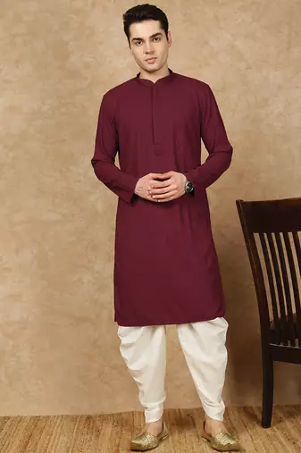 Maroon rayon floral kurta pajama for mens