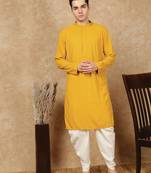 Mustard rayon floral kurta pajama for mens