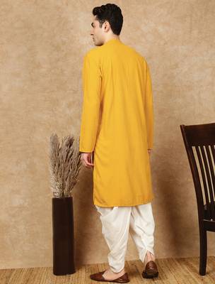Mustard rayon floral kurta pajama for mens 4
