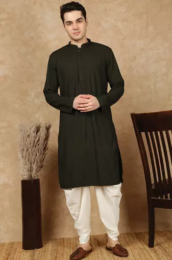 Olive rayon floral kurta pajama for mens