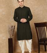 Olive rayon floral kurta pajama for mens