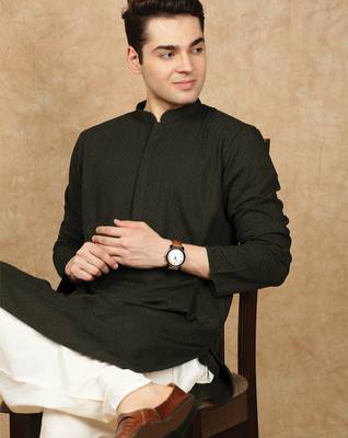 Olive rayon floral kurta pajama for mens 2