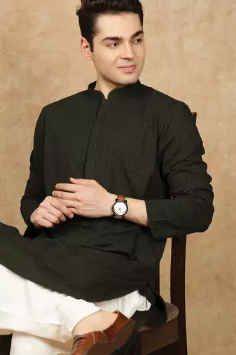 Olive rayon floral kurta pajama for mens