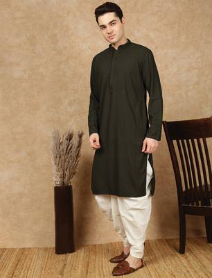 Olive rayon floral kurta pajama for mens 3