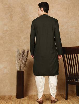 Olive rayon floral kurta pajama for mens 4