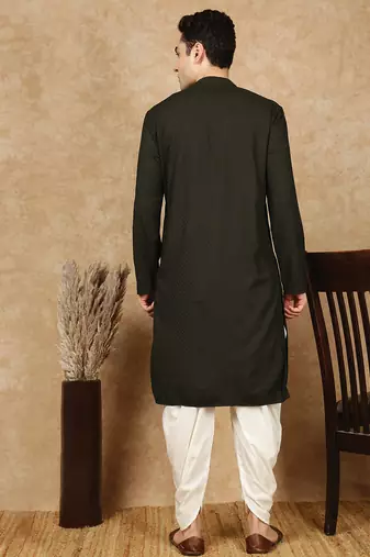 Olive rayon floral kurta pajama for mens