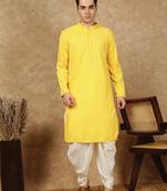 Yellow rayon floral kurta pajama for mens