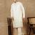 Cream silk blend floral kurta pajama for mens