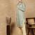 Steel green silk blend floral kurta pajama for mens