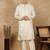 Beige silk blend embroidred kurta pajama for mens