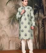 Green silk sequins kurta pajama for mens