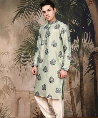 Green silk sequins kurta pajama for mens 3