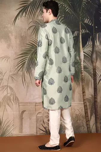 Green silk sequins kurta pajama for mens