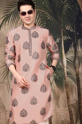 Peach silk sequins kurta pajama for mens