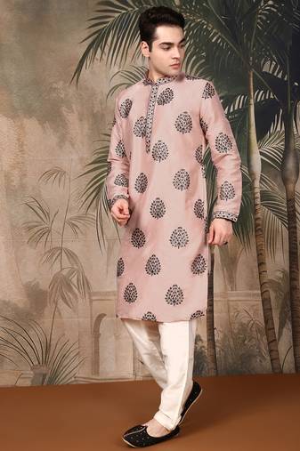 Peach silk sequins kurta pajama for mens