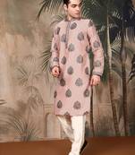 Peach silk sequins kurta pajama for mens
