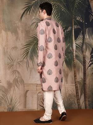 Peach silk sequins kurta pajama for mens 4