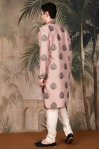 Peach silk sequins kurta pajama for mens