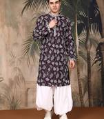 Purple silk embroidred kurta pajama for mens