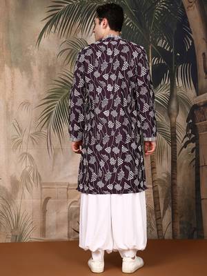 Purple silk embroidred kurta pajama for mens 4