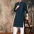 Blue silk blend thread work kurta pajama for mens