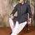 Grey silk blend thread work kurta pajama for mens