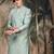 Green silk blend thread work kurta pajama for mens