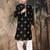 Black silk blend solid kurta pajama for mens