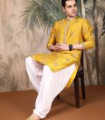 Mustard silk blend solid kurta pajama for mens