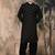 Black silk blend solid kurta pajama for mens