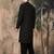 Black silk blend solid kurta pajama for mens