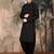 Black silk blend solid kurta pajama for mens