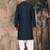 Blue silk blend solid kurta pajama for mens