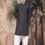 Teal blue silk blend solid kurta pajama for mens
