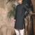 Teal blue silk blend solid kurta pajama for mens