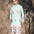 Sea green cotton floral kurta pajama for mens