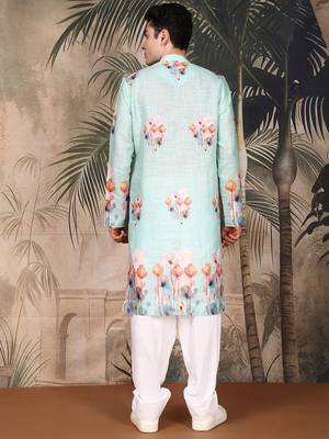 Blue cotton floral kurta pajama for mens 4