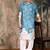 Blue cotton floral kurta pajama for mens