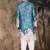 Blue cotton floral kurta pajama for mens