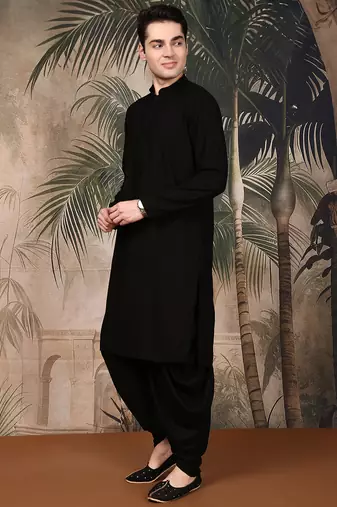 Black cotton chikankari kurta pajama for mens